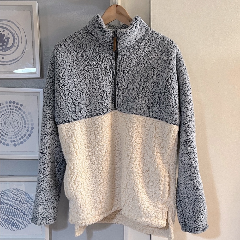 Time & Tru Teddy Jacket Womens Size M Soft Sherpa 1/4 Zip Pullover Colorblock